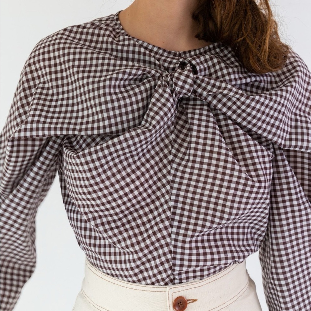 Caron Callahan Alexis Blouse - Brown Gingham